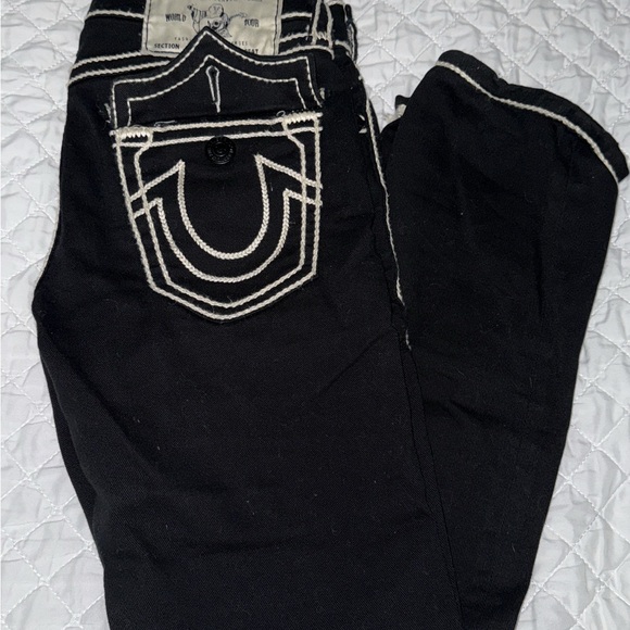 True Religion Black Straight Jeans with Bold Stitching